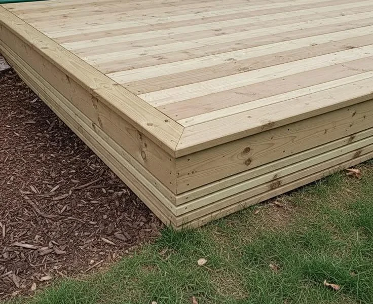 Ground-level pressure-treated deck with a picture-frame edge